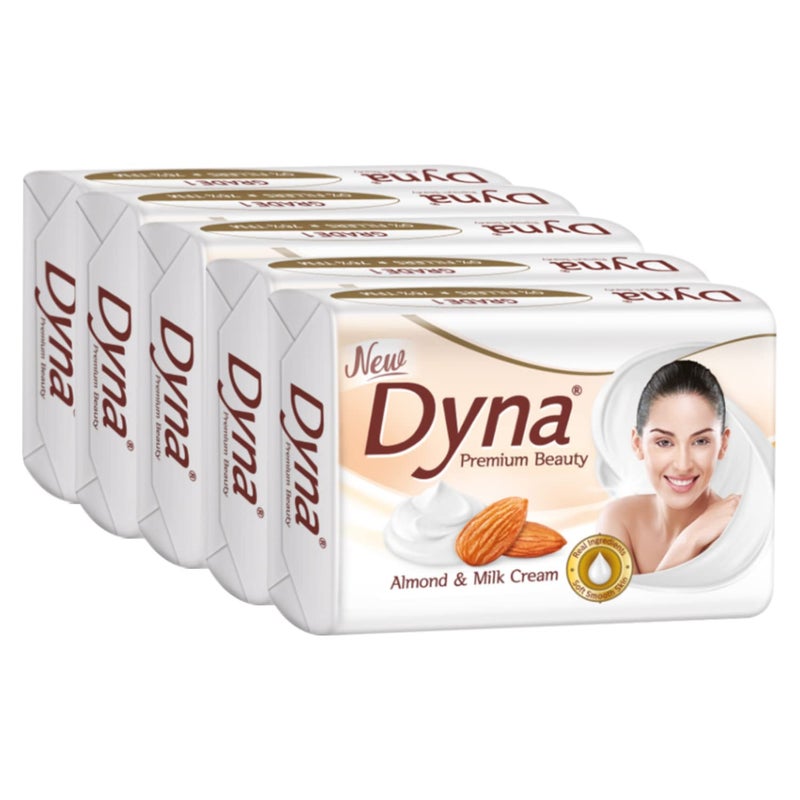 Dyna Milk Cream Almond Oil Extracts Bathing Soap 100gm x 5 Grade 1 Soap with 76 TFM - Image 1