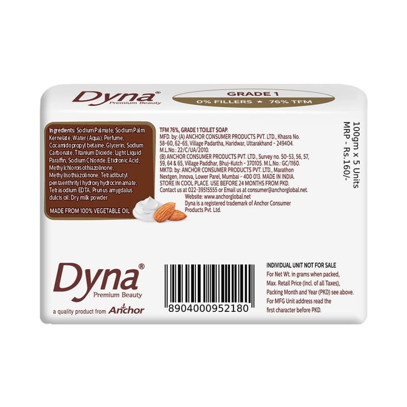 Dyna Milk Cream Almond Oil Extracts Bathing Soap 100gm x 5 Grade 1 Soap with 76 TFM - Image 3