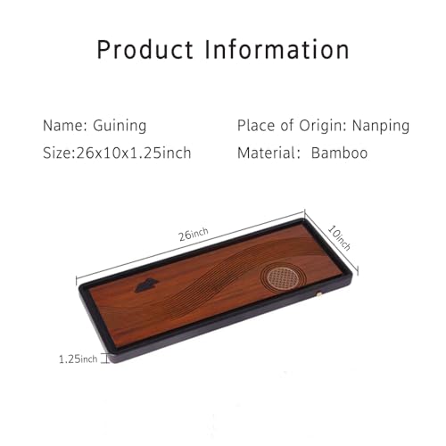 JIKUGO Bamboo Tea Tray Home Office Japanese Tea Set Tea Serving Tray 26x10x1.25in Vintage Chinese Kungfu Tea Tray Gongfu Water Storage Table - Image 2