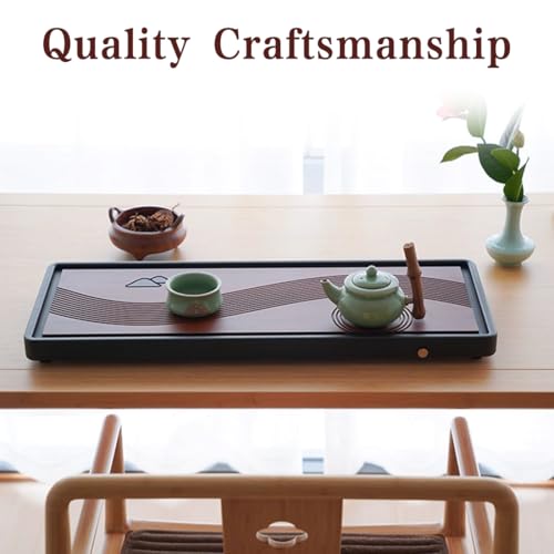 JIKUGO Bamboo Tea Tray Home Office Japanese Tea Set Tea Serving Tray 26x10x1.25in Vintage Chinese Kungfu Tea Tray Gongfu Water Storage Table - Image 5
