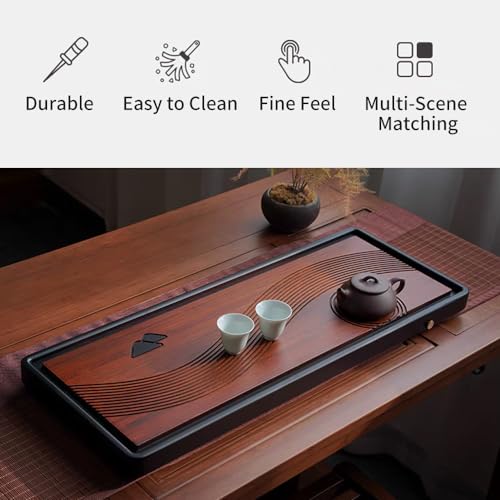 JIKUGO Bamboo Tea Tray Home Office Japanese Tea Set Tea Serving Tray 26x10x1.25in Vintage Chinese Kungfu Tea Tray Gongfu Water Storage Table - Image 3