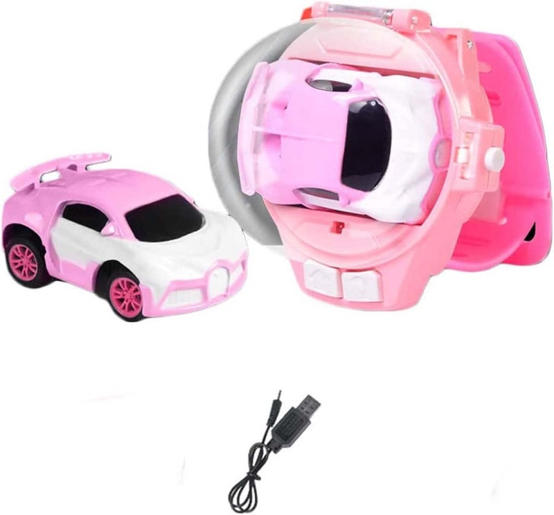 ويوبلز ساعة ألعاب سيارة صغيرة تعمل بالتحكم عن بعد جديدة لعام 2022 - ساعة يد لطيفة تعمل بتردد 2.4 جيجاهرتز، سيارة سباق كرتونية صغيرة قابلة للشحن عبر منفذ USB، ألعاب تفاعلية، هدية للأولاد والبنات (لون وردي) - Image 1