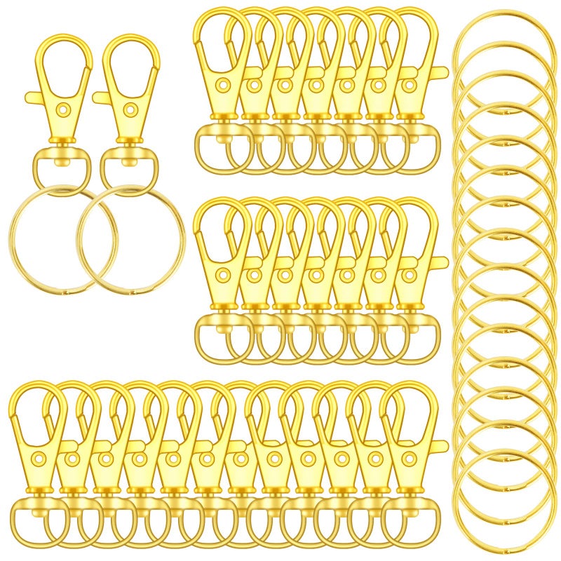 DSUWAZU 70PCS Swivel Snap Hooks with Key Rings, Metal Lobster Claw Clasp, Keychain Rings for Crafts (Gold, 1.2inch(32mm) - Image 1