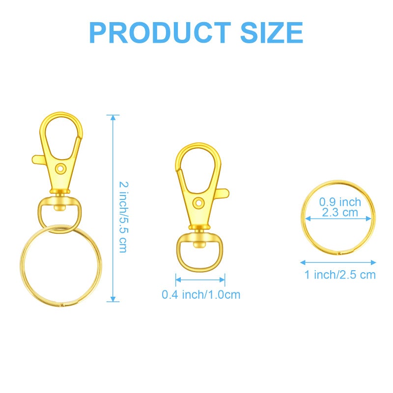DSUWAZU 70PCS Swivel Snap Hooks with Key Rings, Metal Lobster Claw Clasp, Keychain Rings for Crafts (Gold, 1.2inch(32mm) - Image 2
