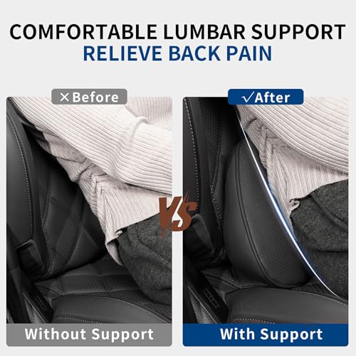 Dapucarin Lumbar Support Pillow for Car Seat, Office Chair Leather Memory Foam Lower Back Cushion for Back Pain Relief Improve Posture, Ergonomic Back Rest for Gaming Chair, Black, 1PC - Image 2