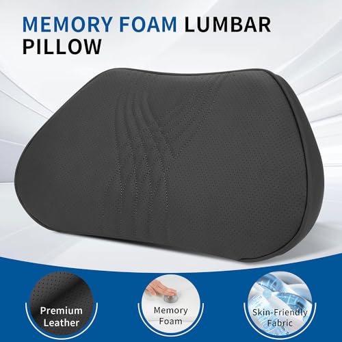 Dapucarin Lumbar Support Pillow for Car Seat, Office Chair Leather Memory Foam Lower Back Cushion for Back Pain Relief Improve Posture, Ergonomic Back Rest for Gaming Chair, Black, 1PC - Image 3