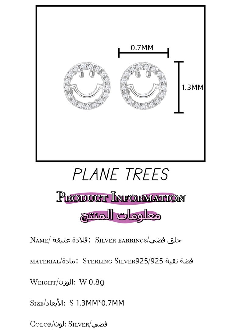 Plane Trees 925 Sterling Silver Smile Stud Earrings – Crystal Inlay Cute Design for Women | PLANE TREES - Image 3