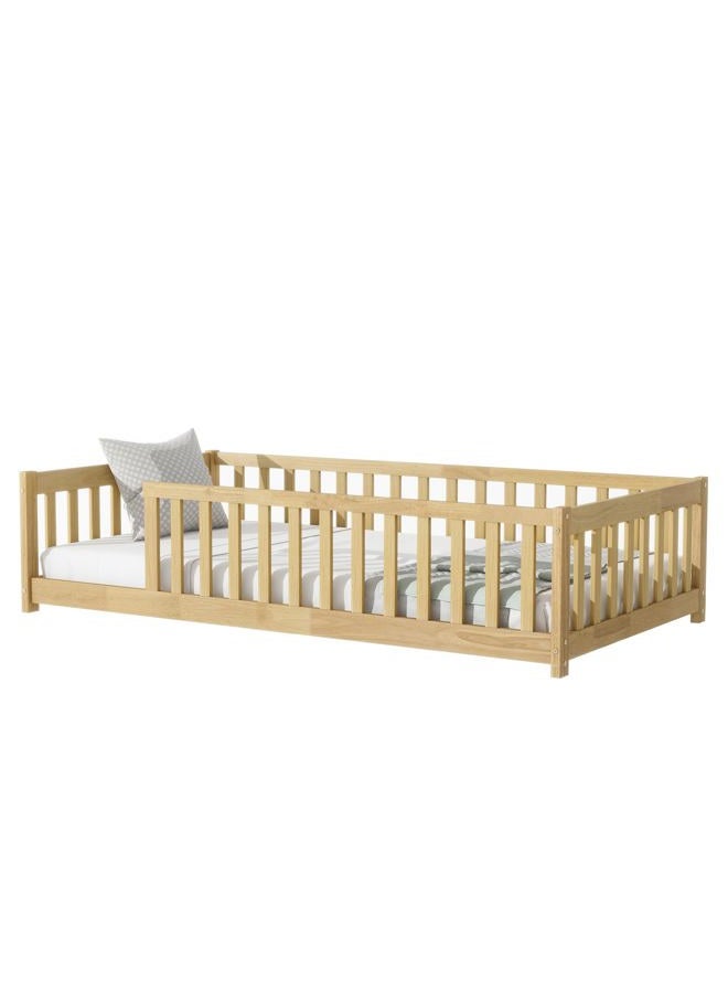 Bellemave Twin Size Kids Montessori Floor Bed,Twin Floor Bed Frame with Slats,Solid Wood Twin Bed Frame for Girls Boys,Natural - Image 4