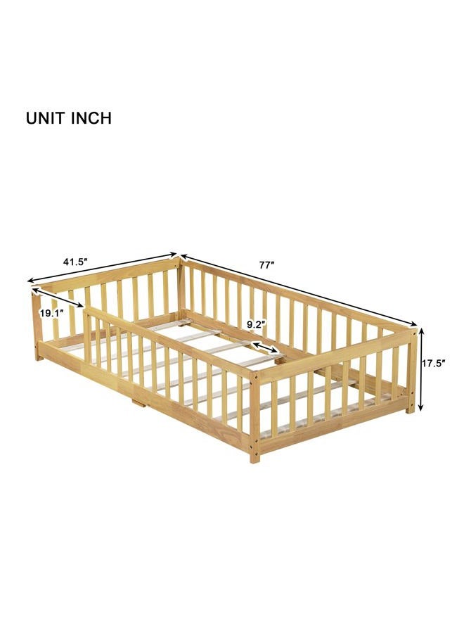 Bellemave Twin Size Kids Montessori Floor Bed,Twin Floor Bed Frame with Slats,Solid Wood Twin Bed Frame for Girls Boys,Natural - Image 3