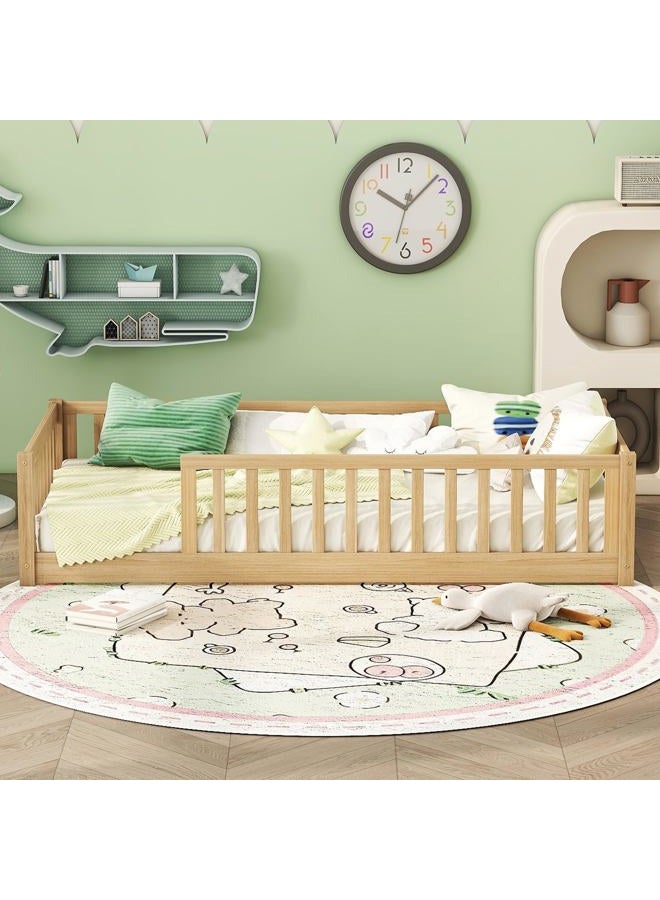 Bellemave Twin Size Kids Montessori Floor Bed,Twin Floor Bed Frame with Slats,Solid Wood Twin Bed Frame for Girls Boys,Natural - Image 2