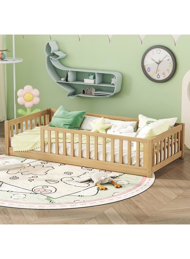 Bellemave Twin Size Kids Montessori Floor Bed,Twin Floor Bed Frame with Slats,Solid Wood Twin Bed Frame for Girls Boys,Natural - Image 1