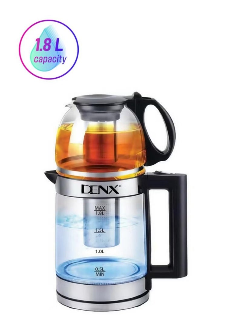 DENX 1500W 2-in-1 Double Pot Electric Kettle With Removable Tea Filter, Capacity 1.8L kettle & 1.0L Tea Pot, High-Speed Boilier Tea Maker, Multifunctional Hot Water Dispenser, Turbo boiling kettle, DX2015 - Image 1