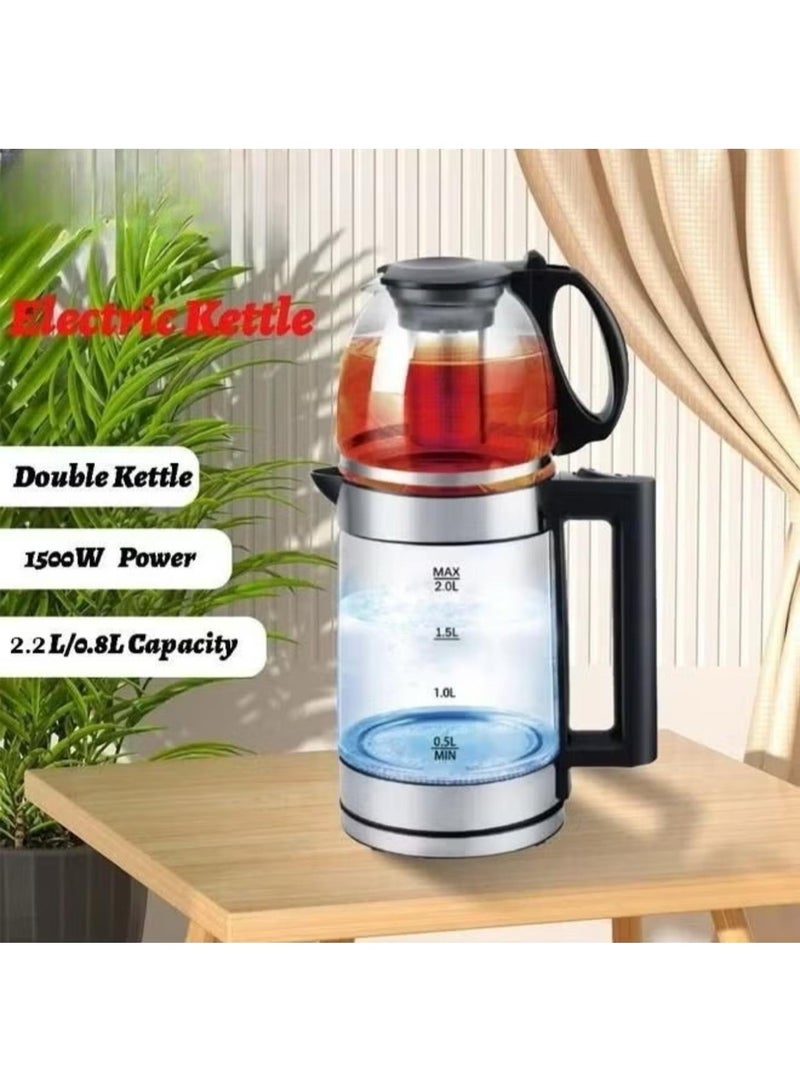 DENX 1500W 2-in-1 Double Pot Electric Kettle With Removable Tea Filter, Capacity 1.8L kettle & 1.0L Tea Pot, High-Speed Boilier Tea Maker, Multifunctional Hot Water Dispenser, Turbo boiling kettle, DX2015 - Image 5