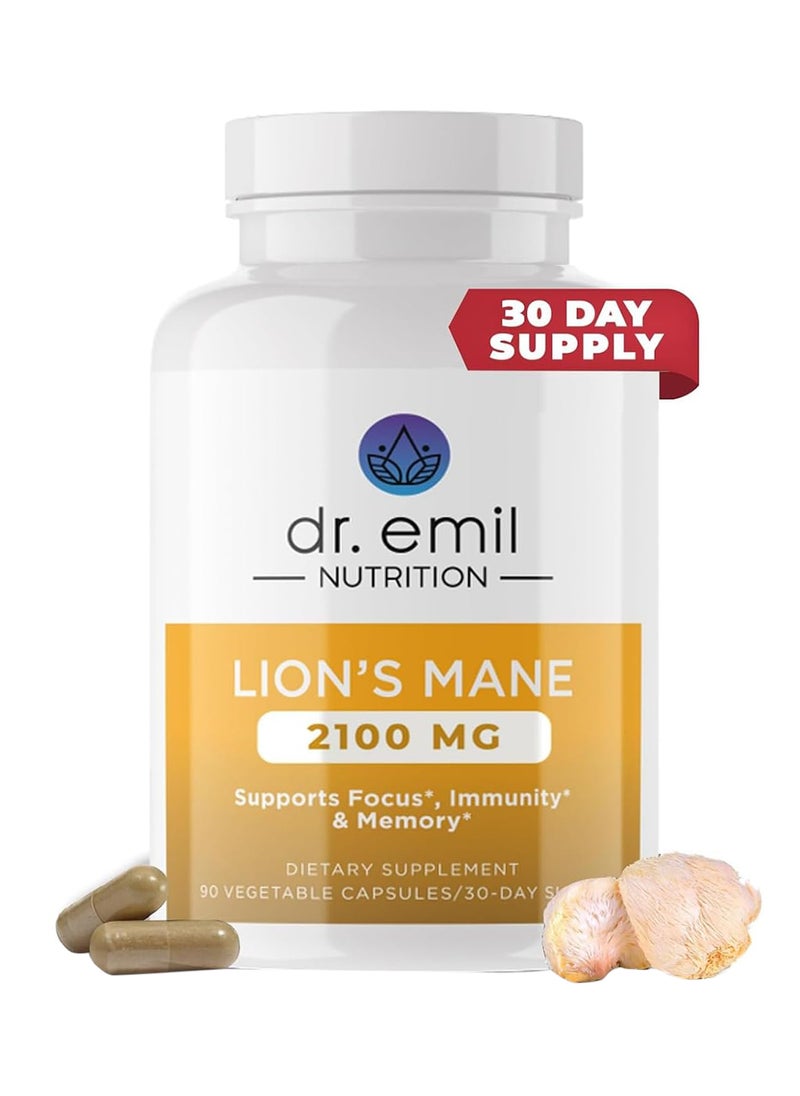 DR EMIL NUTRITION - كبسولات فطر عرف الأسد العضوي 2100 مجم معزز الامتصاص مكمل غذائي للدماغ ومعزز لجهاز المناعة - Image 1