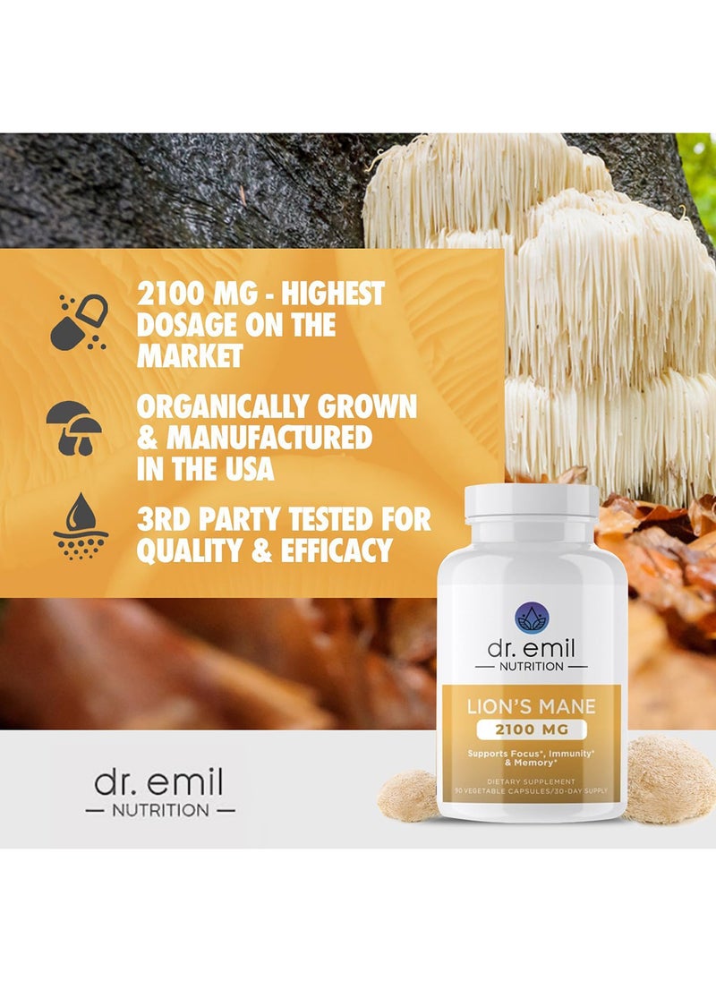 DR EMIL NUTRITION - كبسولات فطر عرف الأسد العضوي 2100 مجم معزز الامتصاص مكمل غذائي للدماغ ومعزز لجهاز المناعة - Image 1