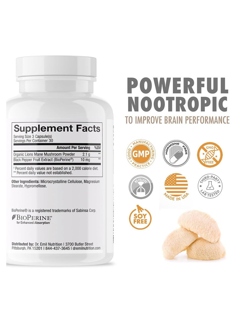 DR EMIL NUTRITION - كبسولات فطر عرف الأسد العضوي 2100 مجم معزز الامتصاص مكمل غذائي للدماغ ومعزز لجهاز المناعة - Image 1
