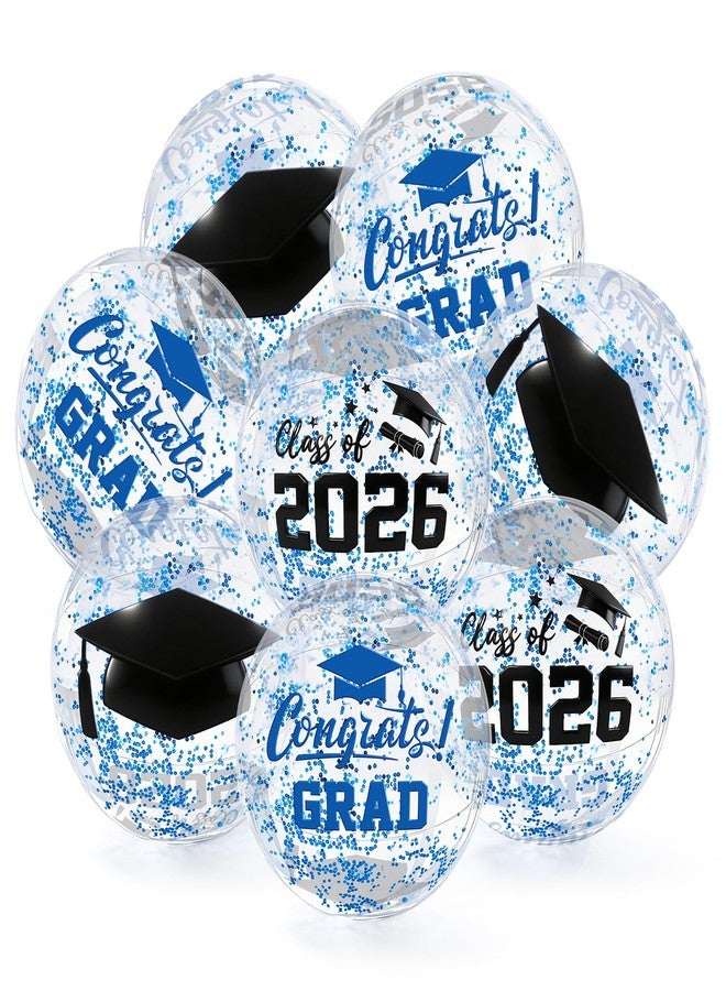 Whaline 12 Pcs 2026 Graduation Inflatable Beach Balls Blue Confetti Congrats Grad Cap Blow Up Balls 11.8 Inch Class of 2026 Graduation Glitter Confetti Pool Ball for Swimming Pool Game Party - Image 1