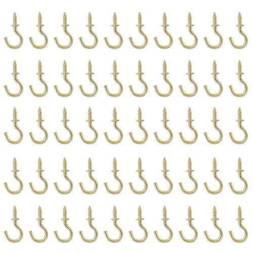 Jamiikury 50pcs 1/2 Inch Gold Ceiling Hooks - Small Screw-in Metal Screw Hooks, Nickel Plated - Image 1