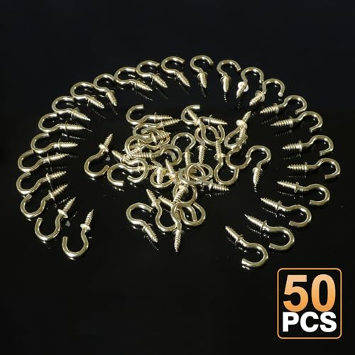 Jamiikury 50pcs 1/2 Inch Gold Ceiling Hooks - Small Screw-in Metal Screw Hooks, Nickel Plated - Image 5