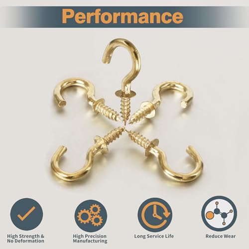 Jamiikury 50pcs 1/2 Inch Gold Ceiling Hooks - Small Screw-in Metal Screw Hooks, Nickel Plated - Image 3