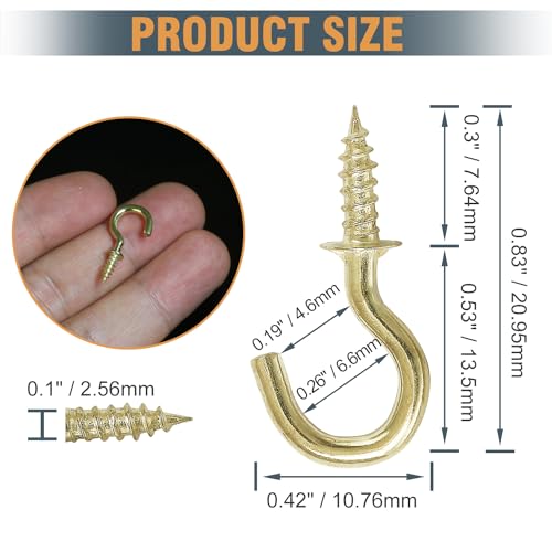 Jamiikury 50pcs 1/2 Inch Gold Ceiling Hooks - Small Screw-in Metal Screw Hooks, Nickel Plated - Image 4