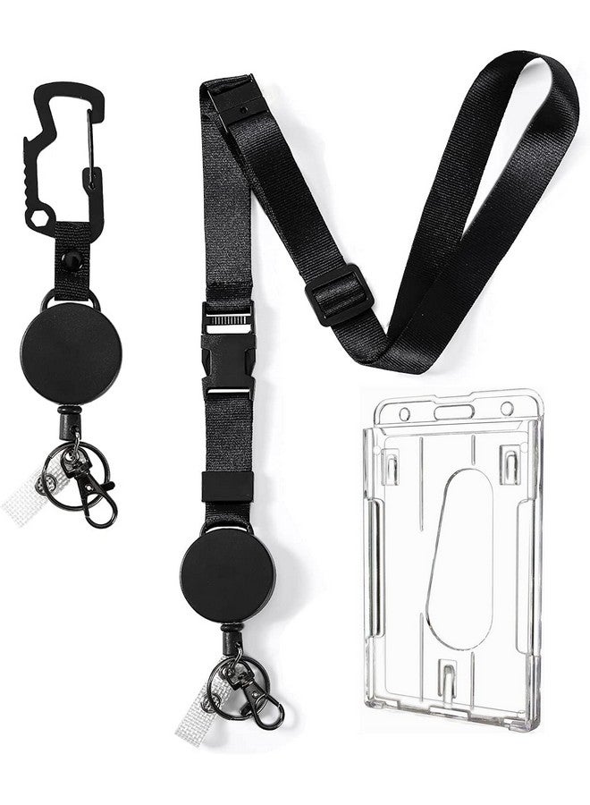 DELSWIN Heavy Duty Retractable Lanyard Breakaway Lanyards For Id Badges Keys Retractable Keychain With Upgraded Carabiner Key Ring And 2Card Thumbslot Badge Holder 8 Oz Retraction - Image 1