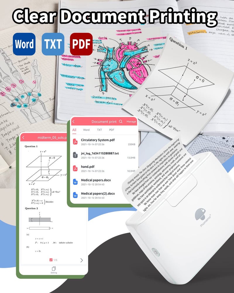 Phomemo M04S Bluetooth Portable Printer Printpod -Thermal Label Printer Notes Printer, Support 2/3/4 inch Printing, Compatible with Phones, Computer, 300dpi, Great for Document, Notes, Sticker, Label - Image 3