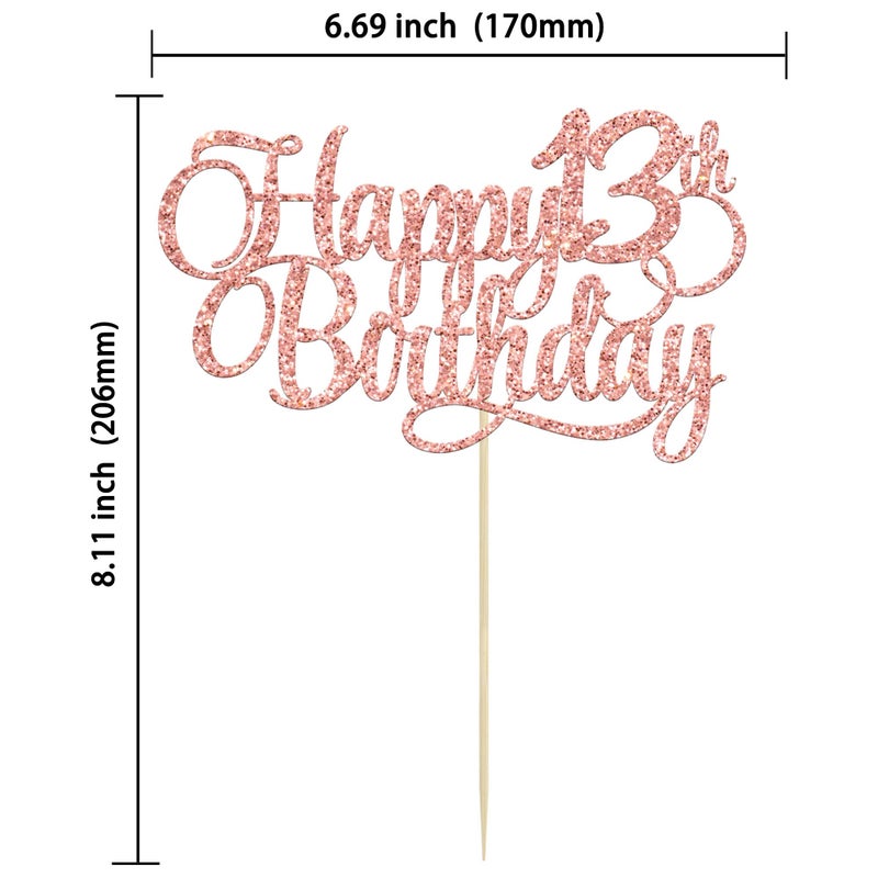 Ephlyn 1 Pack Happy 13th Birthday Cake Topper Glitter Number 13 Thirteen Years Old Birthday Cake Pick Decoration for 13th Birthday Celebrating Anniversary Party Supplies Rose Gold - Image 1