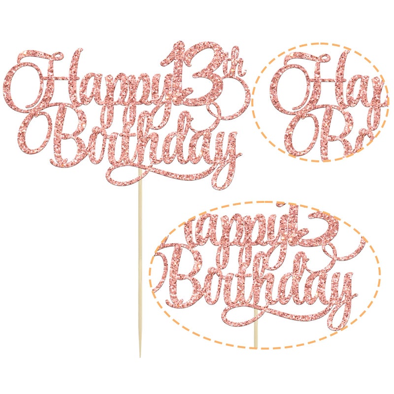 Ephlyn 1 Pack Happy 13th Birthday Cake Topper Glitter Number 13 Thirteen Years Old Birthday Cake Pick Decoration for 13th Birthday Celebrating Anniversary Party Supplies Rose Gold - Image 2