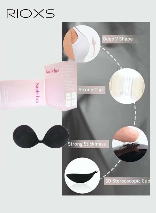 RIOXS Women's Bra, Adhesive Bra Push Up Invisible Bra, Soild Color Silicone Bra Cups, Backless Pushup Lift Bra, Strapless Sticky Bras For Women, Lighweight Deep V-Shaped Bra, Ladies Comfy Bra  - Image 5