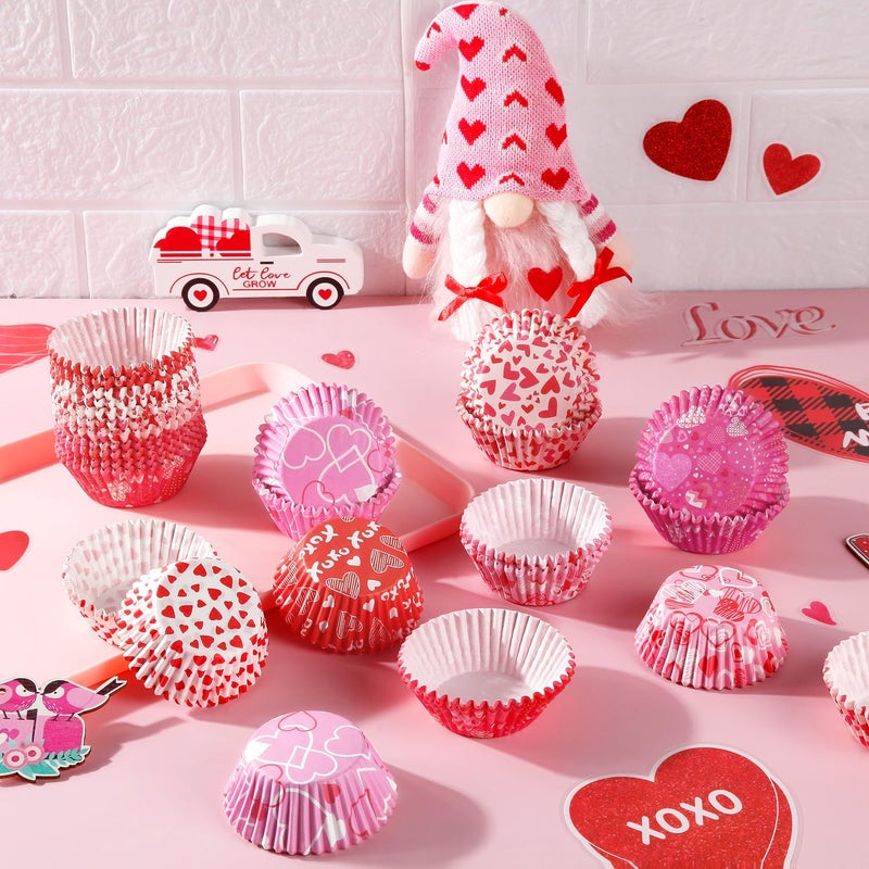 Quera 600 Pcs Valentine's Day Cupcake Liners Love Heart Baking Cups Pink Red Disposable Paper Cupcake Wrappers Cupcake Decorations Muffin Case Trays Baking Wraps for Party Supplies - Image 2
