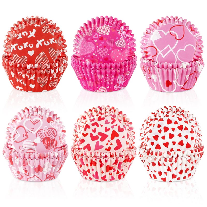 Quera 600 Pcs Valentine's Day Cupcake Liners Love Heart Baking Cups Pink Red Disposable Paper Cupcake Wrappers Cupcake Decorations Muffin Case Trays Baking Wraps for Party Supplies - Image 1