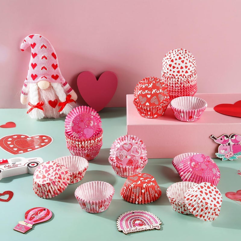 Quera 600 Pcs Valentine's Day Cupcake Liners Love Heart Baking Cups Pink Red Disposable Paper Cupcake Wrappers Cupcake Decorations Muffin Case Trays Baking Wraps for Party Supplies - Image 3