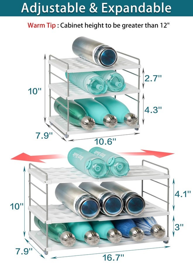JUPELI Water Bottle Organizer For Cabinet, Expandable Water Bottle Holder Rack, Adjustable Tumbler Storage For Kitchen Organization, 3 Tier Cup Organizer For Sports Flask Insulated Travel Mug Fridge, White - Image 2