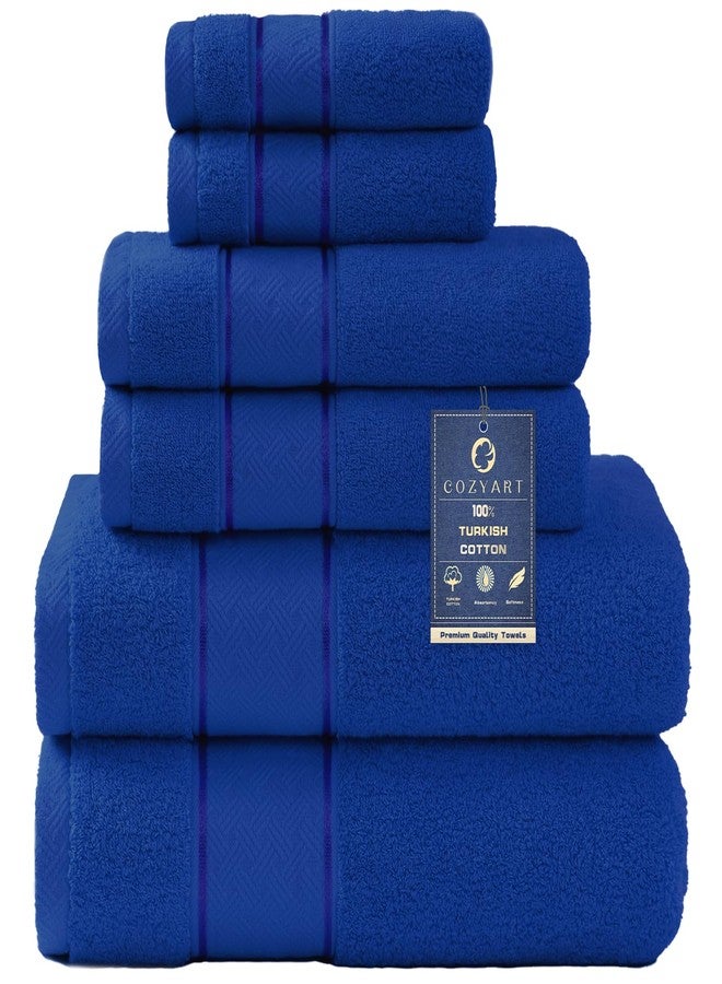 COZYART طقم مناشف حمام كوزي آرت باللون الأزرق الملكي، 6 قطع، منشفتان كبيرتان، منشفتان لليدين، منشفتان للوجه، مصنوع من قطن تركي فاخر 100%، بوزن 650 غرام/متر مربع، بجودة فندقية، ناعم، ماص، طقم مناشف للحمام - Image 1