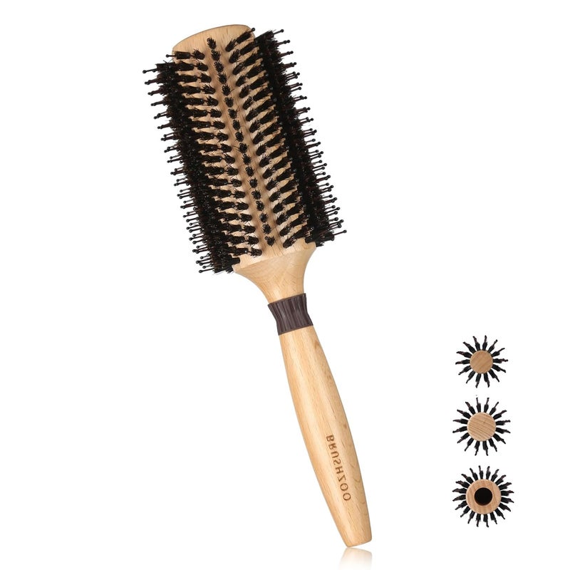 O BRUSHZOO BRUSHZOO Round Brush for Blow Out Styling Curling Straightening for Women  Men  Wooden Brush with AddShine Volume 24 Inch