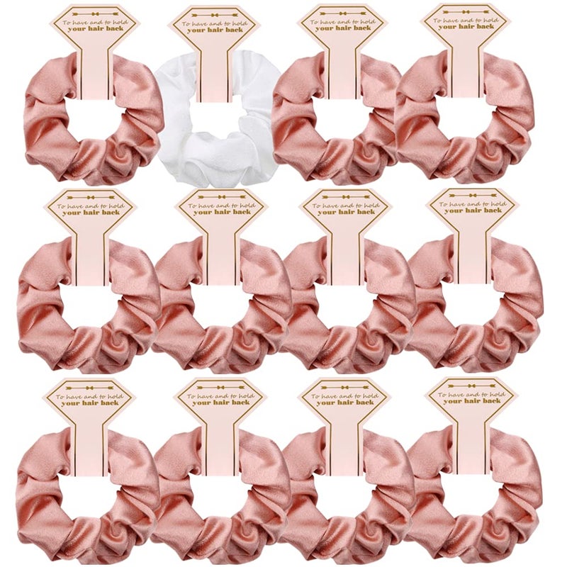 Satin Bridesmaid Scrunchies 12 pack Proposal Gifts Elastics Hair Ties Scrunchies Bachelorette Party Favors Satin Bridesmaid Gift for Bridal Wedding Parties White  Rose Gold