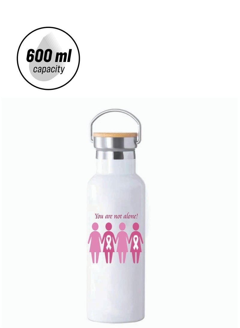 PRINTSHOP4ME PinkCancer Awareness Stainless Steel Water Flask Bottle with Bamboo Cap – 600ml Eco-Friendly Reusable Flask – Perfect for On-the-Go Hydration  - Image 1