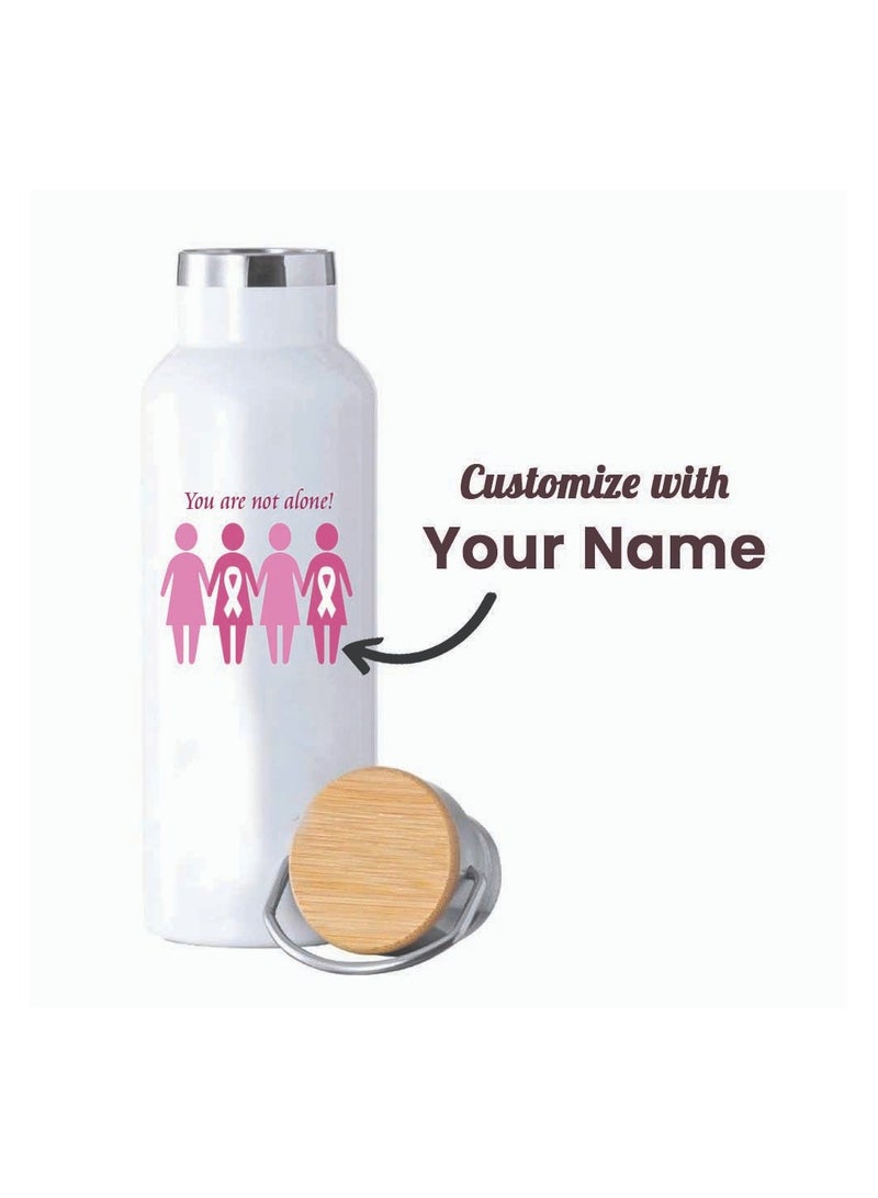 PRINTSHOP4ME PinkCancer Awareness Stainless Steel Water Flask Bottle with Bamboo Cap – 600ml Eco-Friendly Reusable Flask – Perfect for On-the-Go Hydration  - Image 2