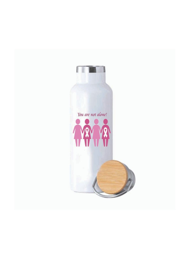 PRINTSHOP4ME PinkCancer Awareness Stainless Steel Water Flask Bottle with Bamboo Cap – 600ml Eco-Friendly Reusable Flask – Perfect for On-the-Go Hydration  - Image 3