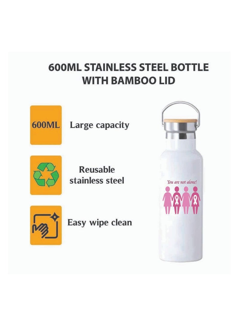 PRINTSHOP4ME PinkCancer Awareness Stainless Steel Water Flask Bottle with Bamboo Cap – 600ml Eco-Friendly Reusable Flask – Perfect for On-the-Go Hydration  - Image 4
