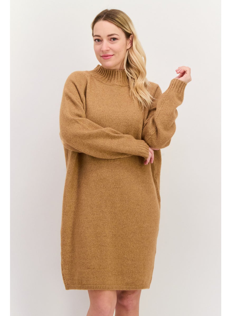 HUGO BOSS Women Knitted Sweater Dress, Brown  - Image 1