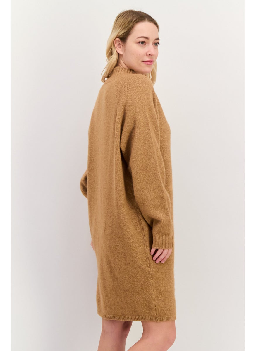 HUGO BOSS Women Knitted Sweater Dress, Brown  - Image 3