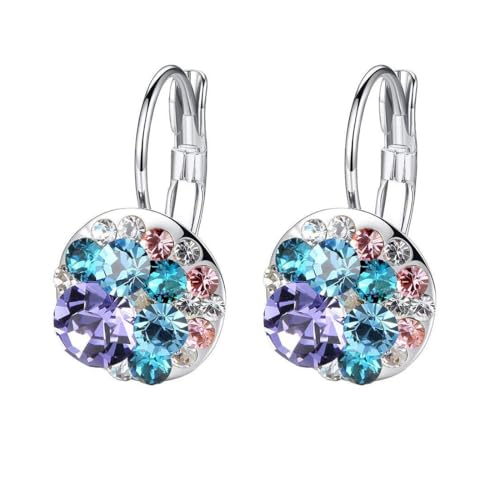 EVEVIC Multicolored Austrian Crystal Drop Earrings for Women 14K Gold Plated Hypoallergenic Leverback Dangle Earrings (Purple Main Crystal/Silver-tone) - Image 1