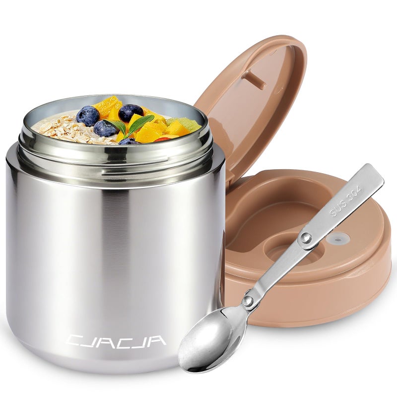 CJACJA Thermo for Hot Food Kids - 15.2oz, Insulated Food Jar for Soup, Width Mouth Stainless Steel Insulated Lunch Container with Folding Spoon, Blue (Stainless Steel) - Image 1