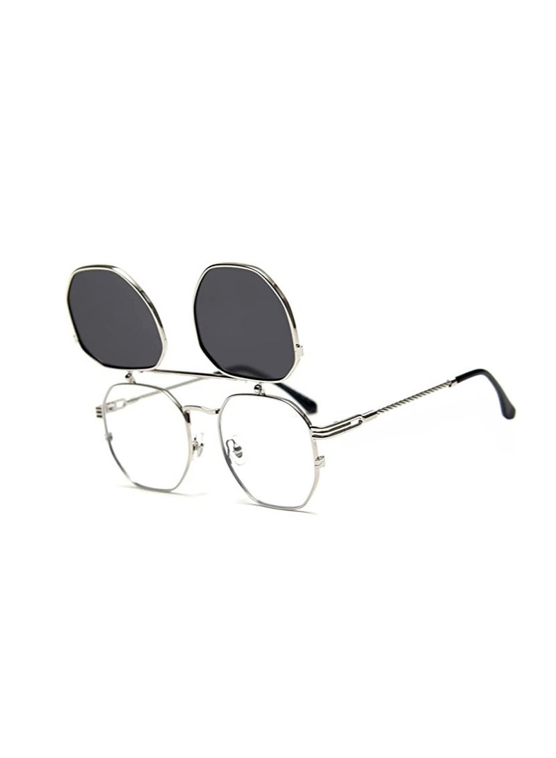 SYOSI Fashion Polarized Sunglasses, Flip Up Sunglasses, Shades UV Protection Sun Glasses, Men Women Polarized Steampunk Flip Sunglasses with Double Lenses - Image 1