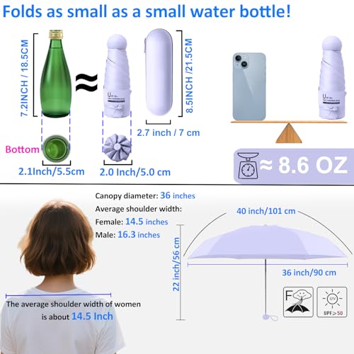 BAODINI Travel Essentials Mini Umbrella for Purse With Case Small Compact UV Sun Protection Lightweight Tiny Pocket Manual Open Close Umbrella for Women Kids and Men Fit Purse Backpack - Image 4