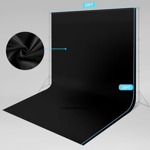 Linhedai 10 x 20 ft Backdrop Background Black Screen Black Backdrop for Photography Video Recording Picture Shooting high Density Polyester Fabric Pure Recording Parties Curtain - Image 2