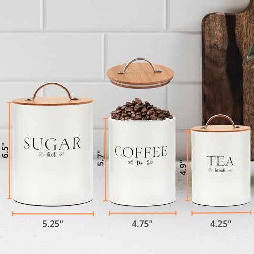 D'Lifeful Tea Coffee Sugar Canister Set - 3pc Airtight Canister Sets for Kitchen Counter - Farmhouse Containers for the Kitchen - Decorative Countertop storage with Airtight Lid for Freshness - White - Image 2