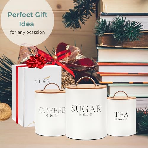 D'Lifeful Tea Coffee Sugar Canister Set - 3pc Airtight Canister Sets for Kitchen Counter - Farmhouse Containers for the Kitchen - Decorative Countertop storage with Airtight Lid for Freshness - White - Image 5